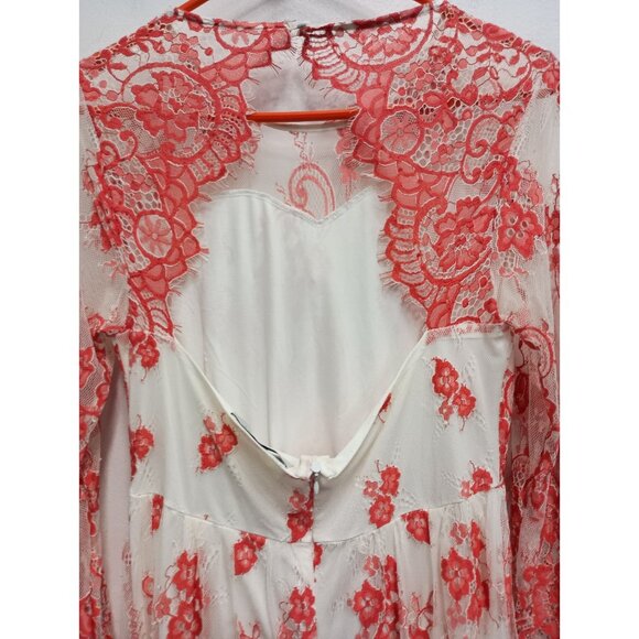 Cassie Mclean Womens Fairy Romantic Midi Dress Medium Red Nude Lace Open Back - Picture 5 of 8